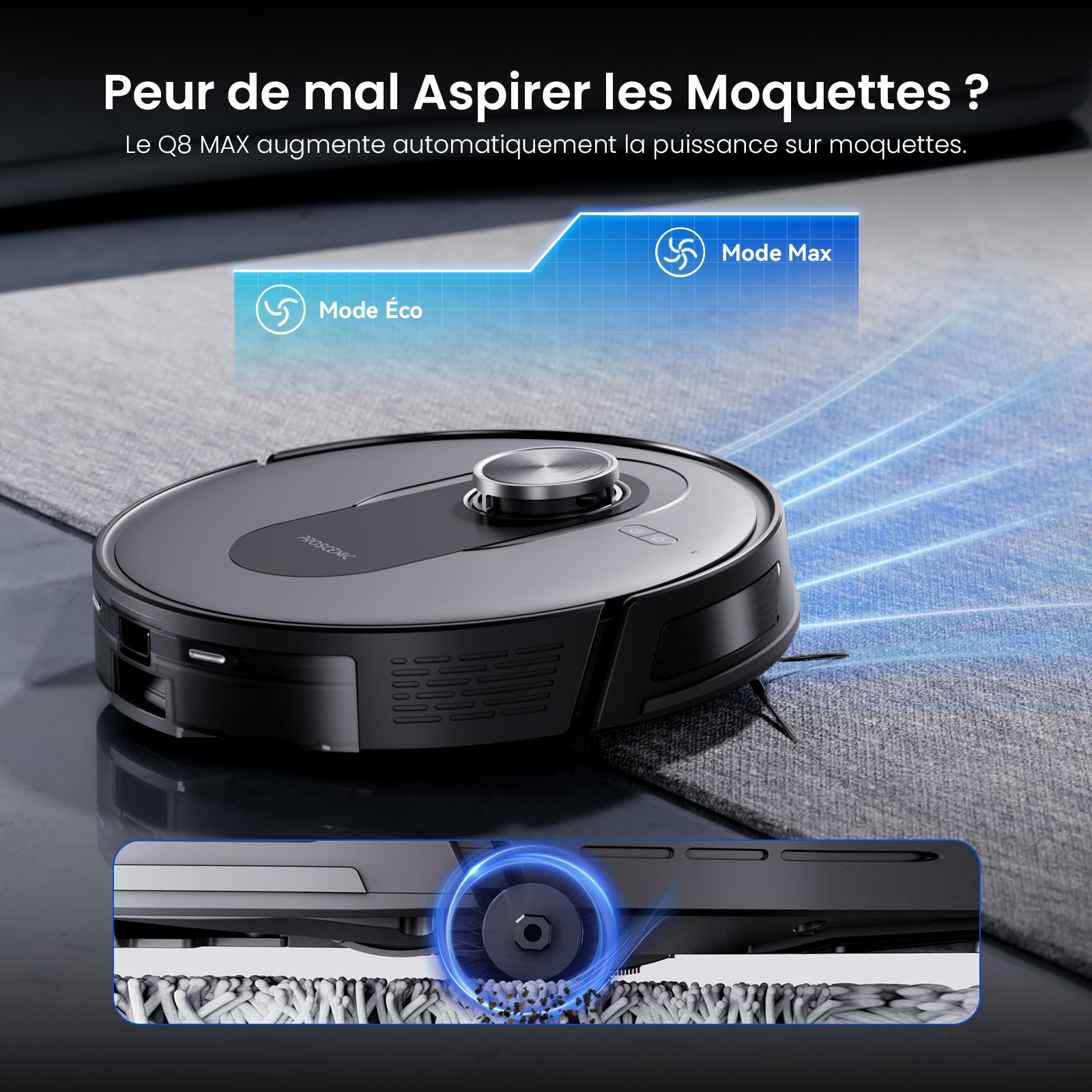 Robot Aspirateur Proscenic Q10 - 8000Pa, Navigation LiDAR, Serpillière Intégrée, Autonome 200 Min, Ultra Fin 9,7 Cm